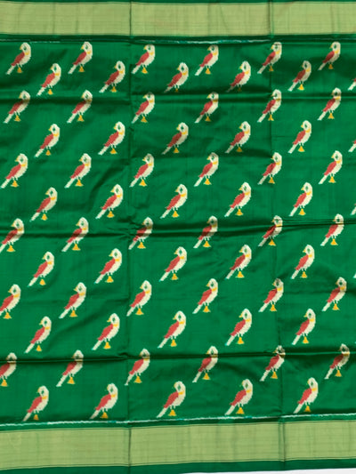 Handcrafted Emerald Green Ikat Silk Saree