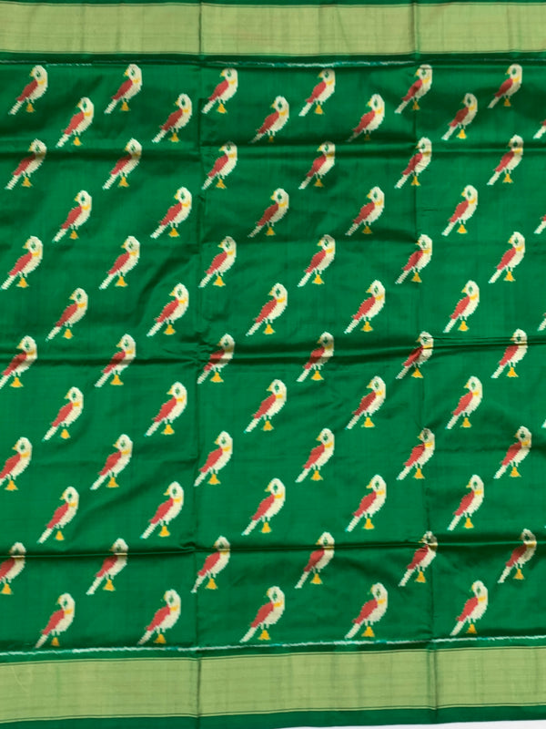 Handcrafted Emerald Green Ikat Silk Saree