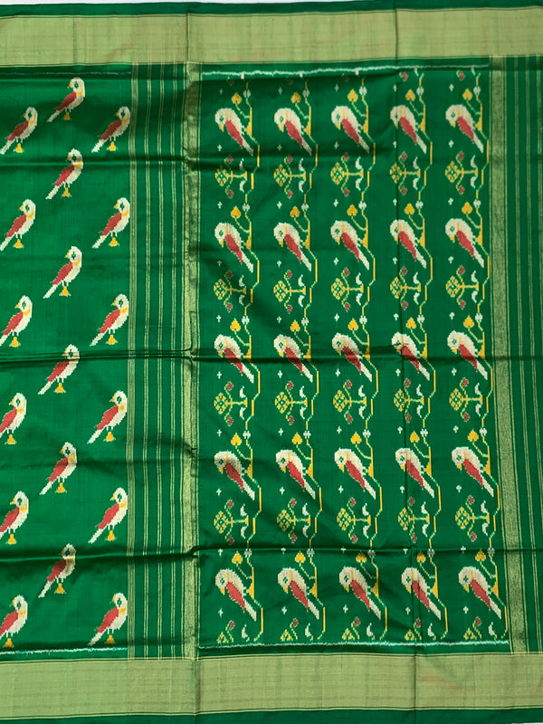 Handcrafted Emerald Green Ikat Silk Saree