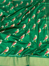 Handcrafted Emerald Green Ikat Silk Saree