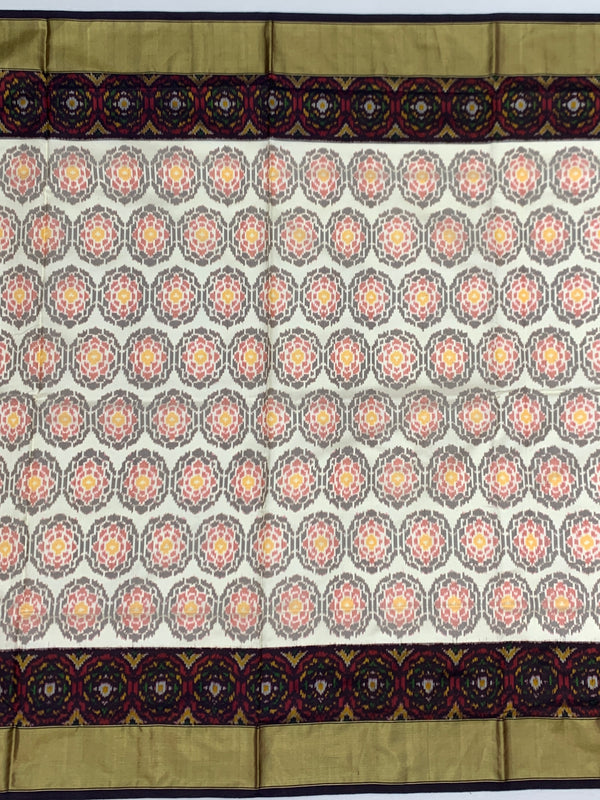 Exquisite Handloom Cream Ikat Silk Saree