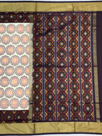 Exquisite Handloom Cream Ikat Silk Saree