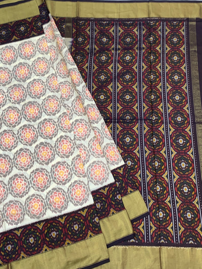 Exquisite Handloom Cream Ikat Silk Saree