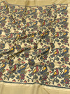 Exquisite Off-White Bird Motif Handloom Ikat Silk Saree