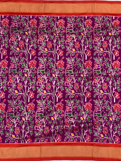 Exquisite Purple & Crimson Ikat Silk Saree