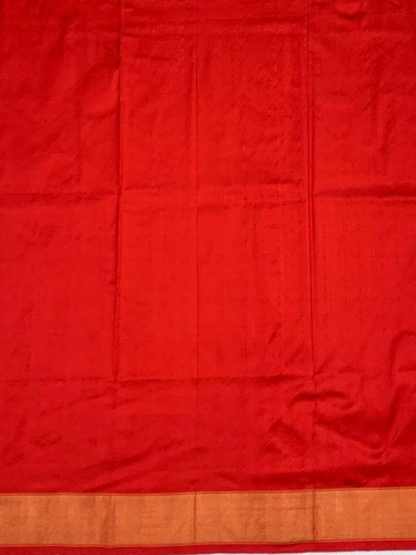 Handcrafted Ikat Silk Saree in Cream & Crimson Red