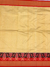 Handcrafted Ikat Silk Saree in Cream & Crimson Red