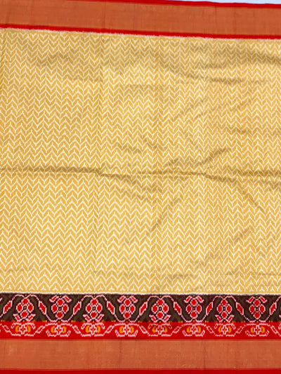 Handcrafted Ikat Silk Saree in Cream & Crimson Red