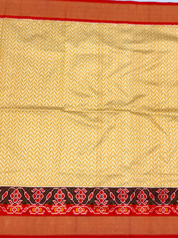 Handcrafted Ikat Silk Saree in Cream & Crimson Red