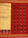 Handcrafted Ikat Silk Saree in Cream & Crimson Red
