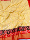 Handcrafted Ikat Silk Saree in Cream & Crimson Red