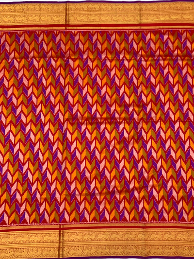 Handcrafted Multi-Color Chevron Ikat Silk Saree