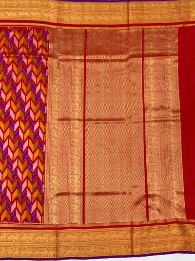 Handcrafted Multi-Color Chevron Ikat Silk Saree
