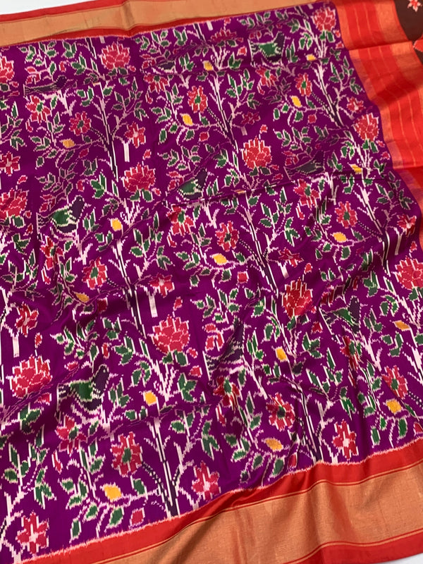 Exquisite Purple & Crimson Ikat Silk Saree