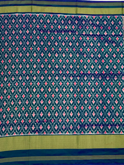 Exquisite Handloom Ikat Silk Saree in Dove Grey & Indigo