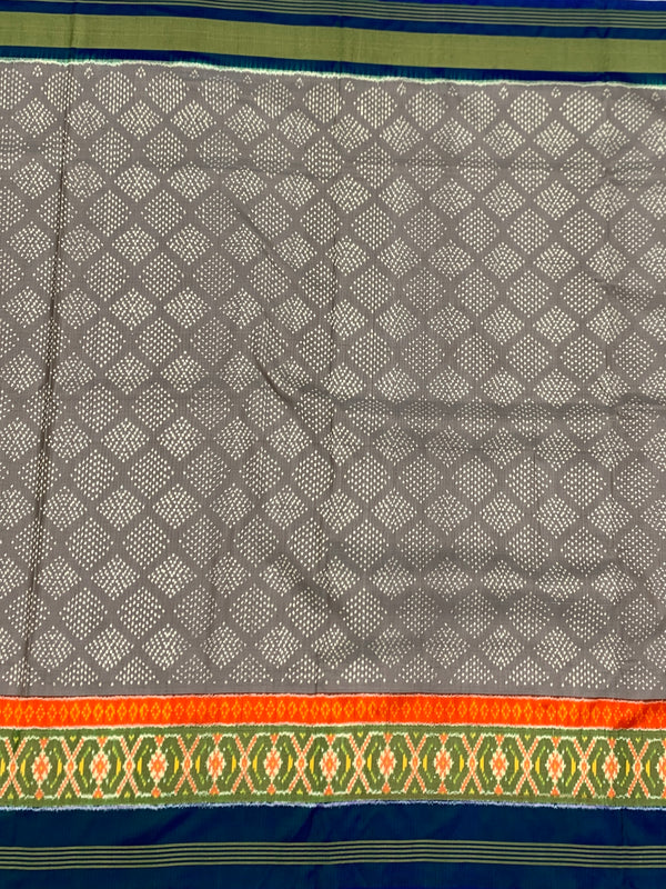 Exquisite Handloom Ikat Silk Saree in Dove Grey & Indigo