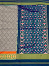Exquisite Handloom Ikat Silk Saree in Dove Grey & Indigo