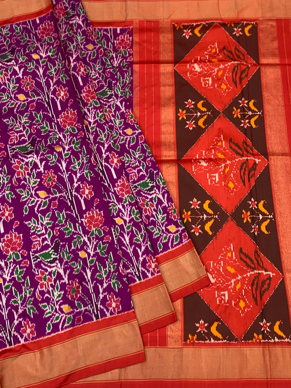 Exquisite Purple & Crimson Ikat Silk Saree
