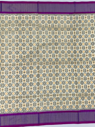 White & Purple Ikat Silk Saree