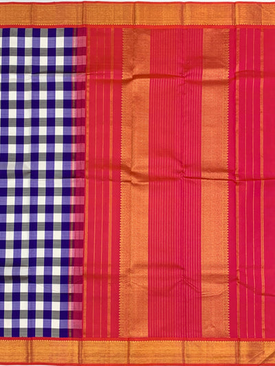Heritage Elegance: Classic Checkered Kanjeevaram Silk Saree with Radiant Contrast Pallu