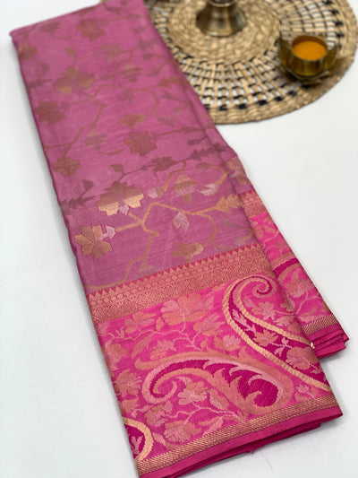 Kanjeevaram Silk Saree Light-Magenta In Colour