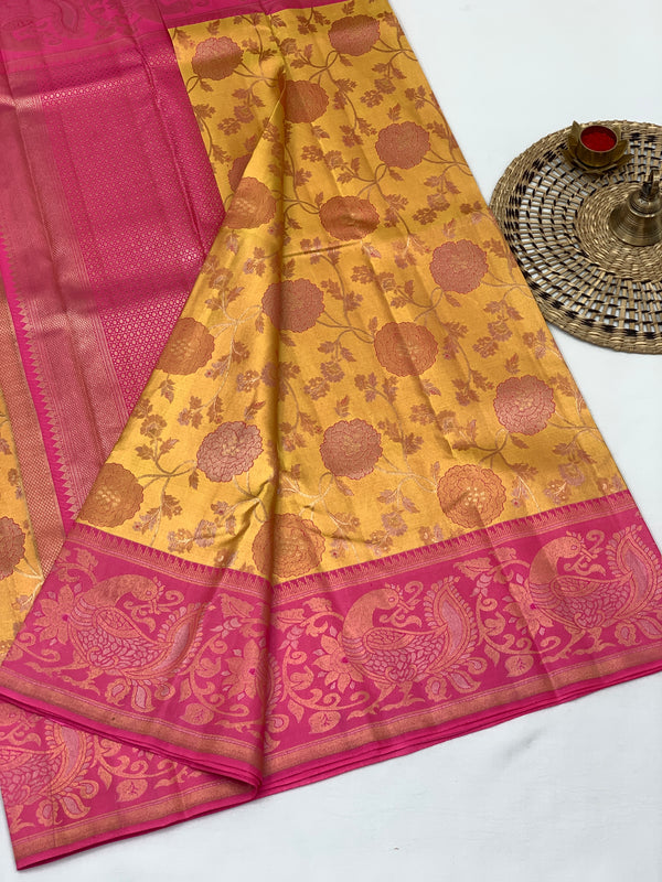 Kanjeevaram Silk Saree Mango-Yellow In Colour