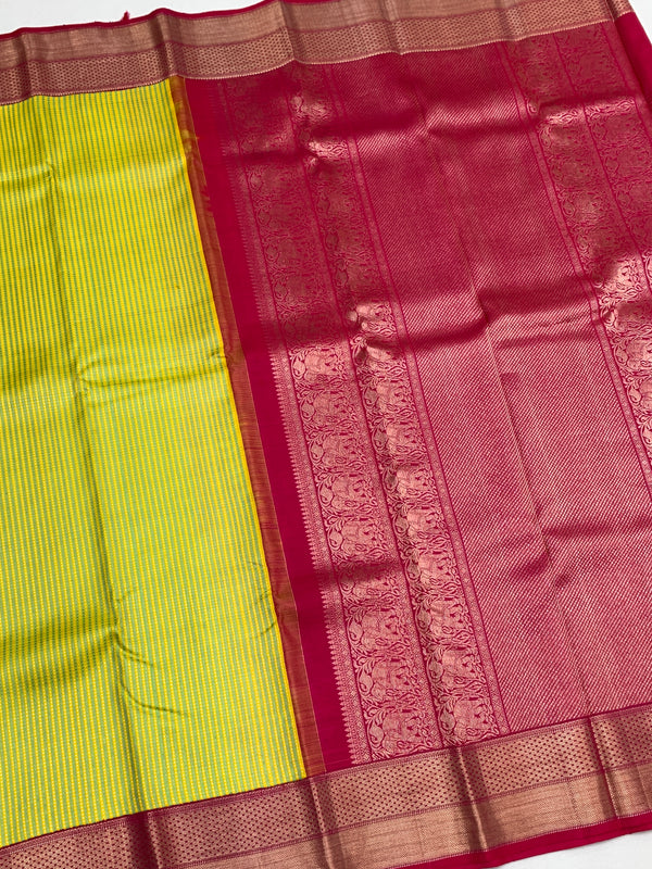 Kanjeevaram Silk Saree Yellow In Colour