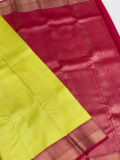 Kanjeevaram Silk Saree Yellow In Colour