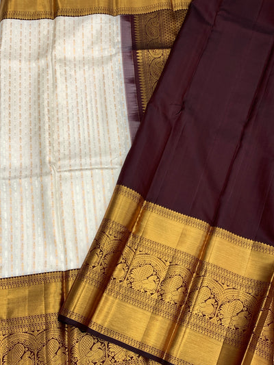 Kanjeevaram Silk Saree Half-White In Colour