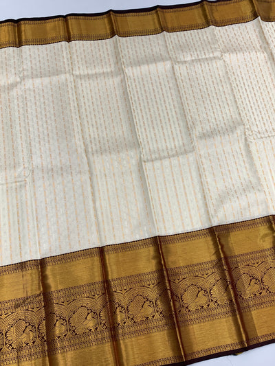 Kanjeevaram Silk Saree Half-White In Colour