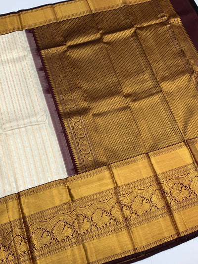 Kanjeevaram Silk Saree Half-White In Colour