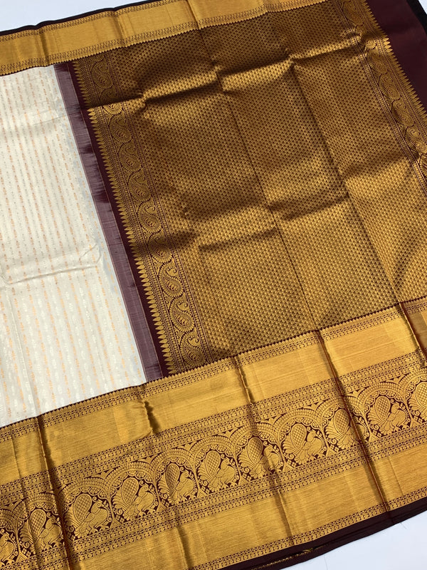 Kanjeevaram Silk Saree Half-White In Colour