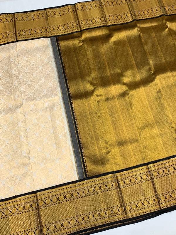 Kanjeevaram Silk Saree Half-White In Colour