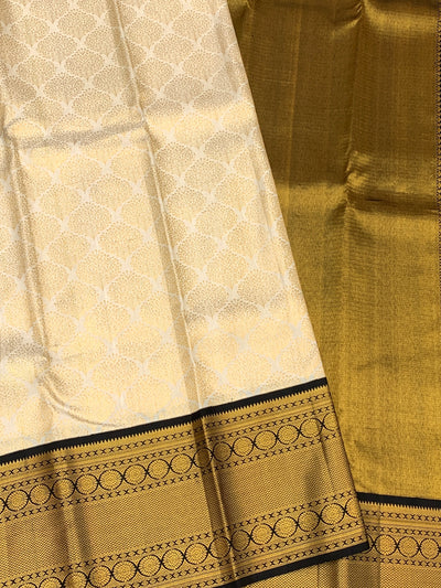 Kanjeevaram Silk Saree Half-White In Colour