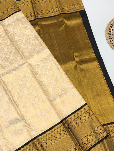 Kanjeevaram Silk Saree Half-White In Colour