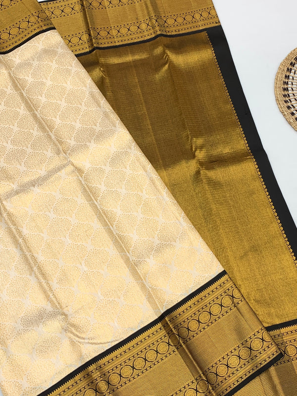 Kanjeevaram Silk Saree Half-White In Colour