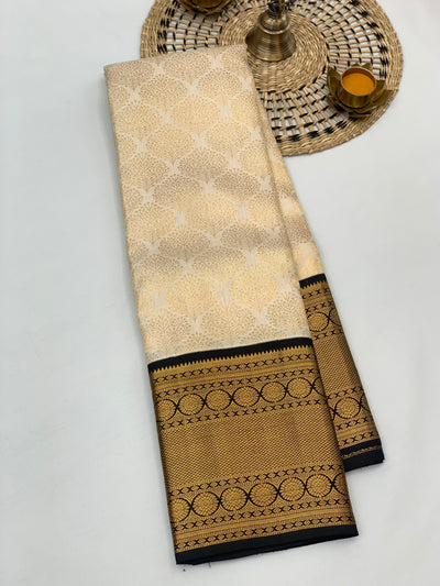 Kanjeevaram Silk Saree Half-White In Colour