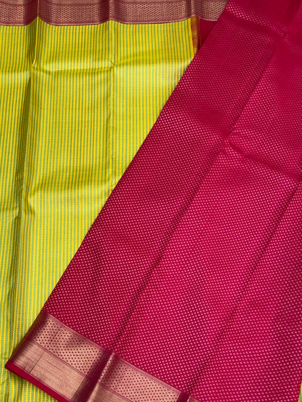 Kanjeevaram Silk Saree Yellow In Colour