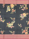 Elegance in Black: Floral Printed Kota Doria Saree