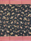 Elegance in Black: Floral Printed Kota Doria Saree