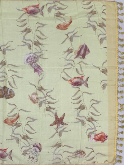 Lemon Yellow Digital Printed Kota Cotton Saree