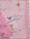 Pastel Pink Digital Printed Birds & Floral Kota Cotton Saree