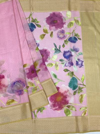 Pastel-Pink Printed Digital Kota Saree