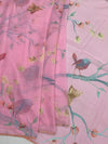 Pastel Pink Digital Printed Birds & Floral Kota Cotton Saree