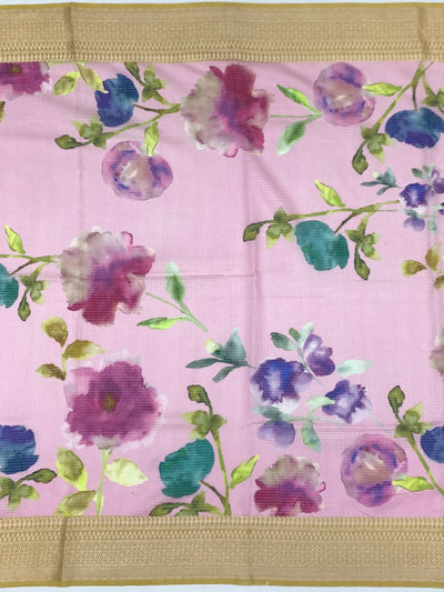 Pastel-Pink Printed Digital Kota Saree