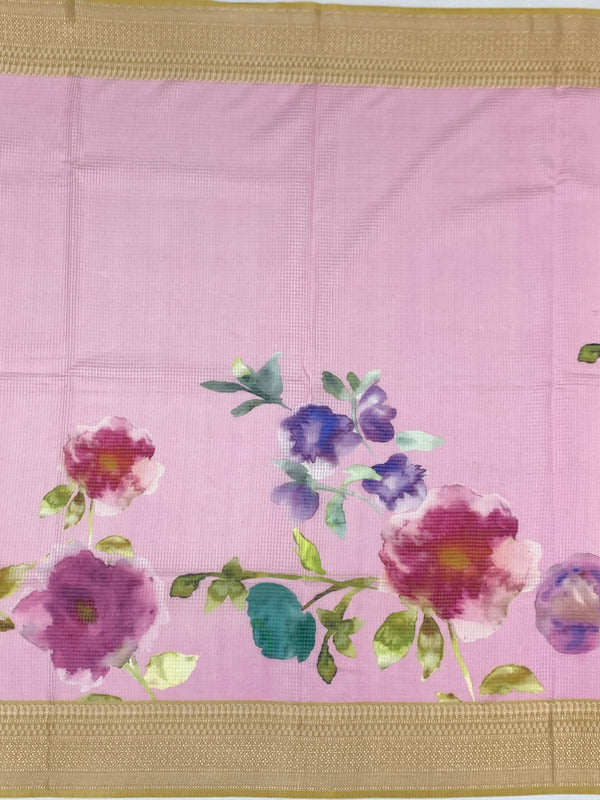 Pastel-Pink Printed Digital Kota Saree