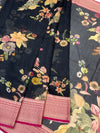 Elegance in Black: Floral Printed Kota Doria Saree