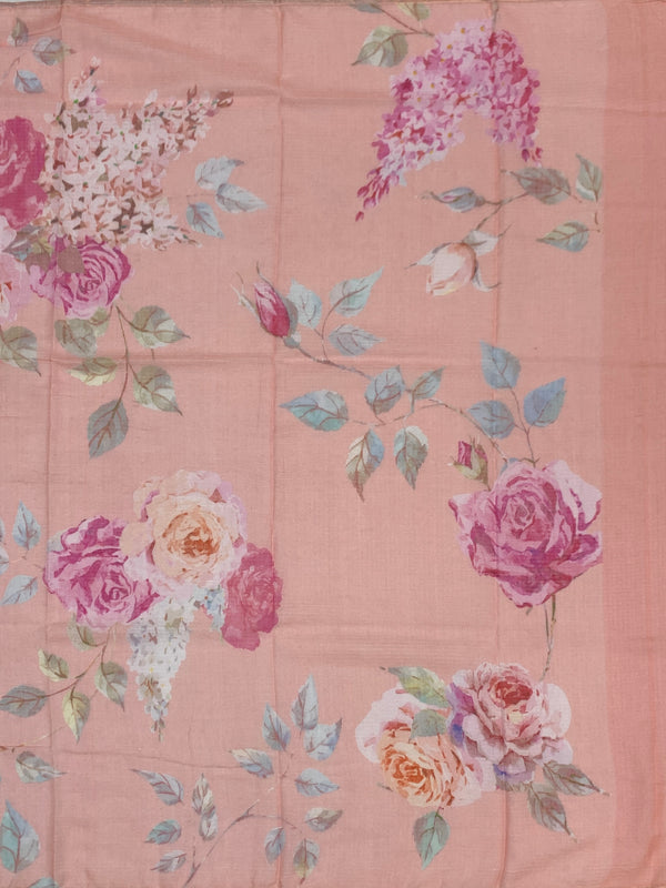 Peach Floral Printed Kota Cotton Saree