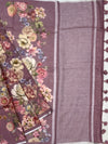 Elegant Mauve Floral Printed Linen Saree