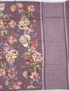 Elegant Mauve Floral Printed Linen Saree